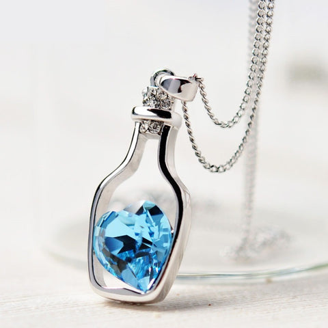 Multi Color Heart In Bottle Crystal Necklace