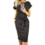 2018 New Summer Women Dress Knee-Length Sexy Bandage Bodycon Dress Short Sleeve Casual Dresses Sundress Femme GV451