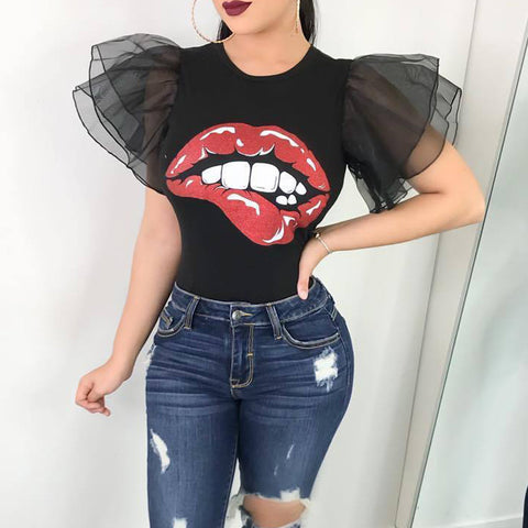Cartoon Lip Print Top