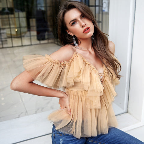 V Neck Short - Sleeve Blouse