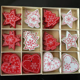 10pcs/set White Red Christmas Tree Wooden Ornaments