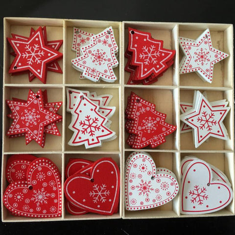 10pcs/set White Red Christmas Tree Wooden Ornaments