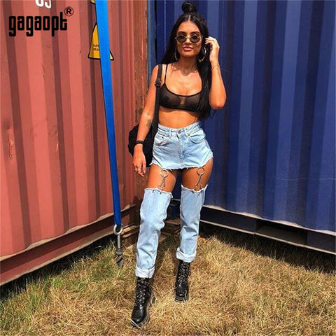 Hollow Out Denim Jeans